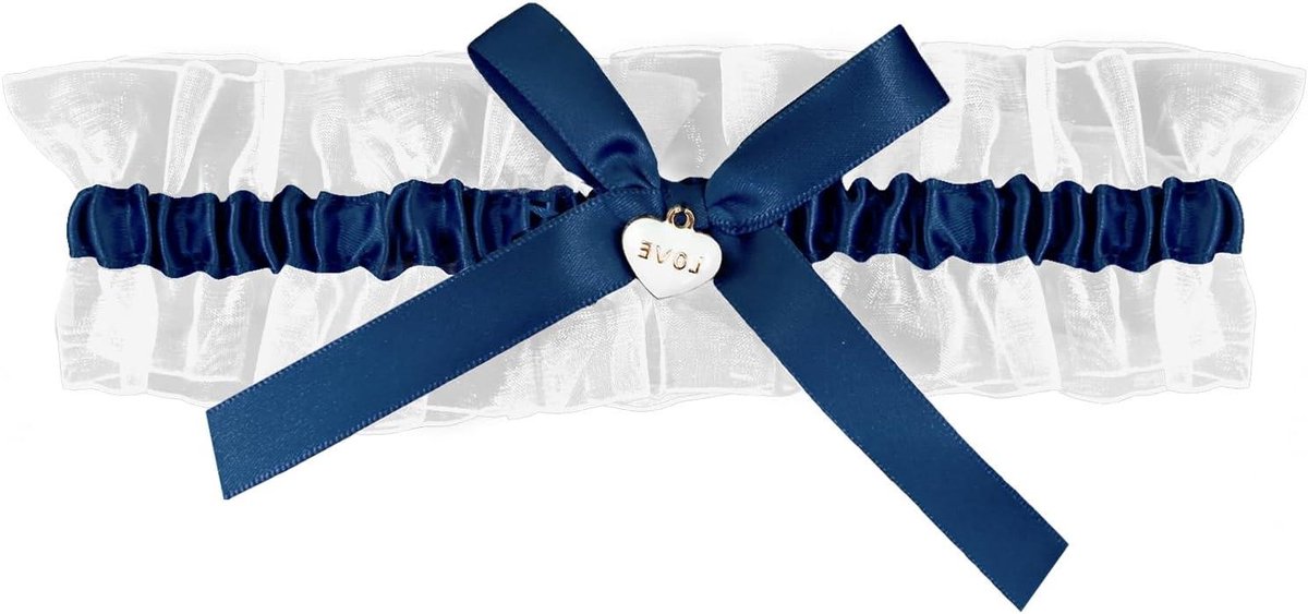 Bruidskousenband - Bruiloft Accessoire - Bruiloft Completeren - Met Blauw Satijn - Universele Maat - Wit