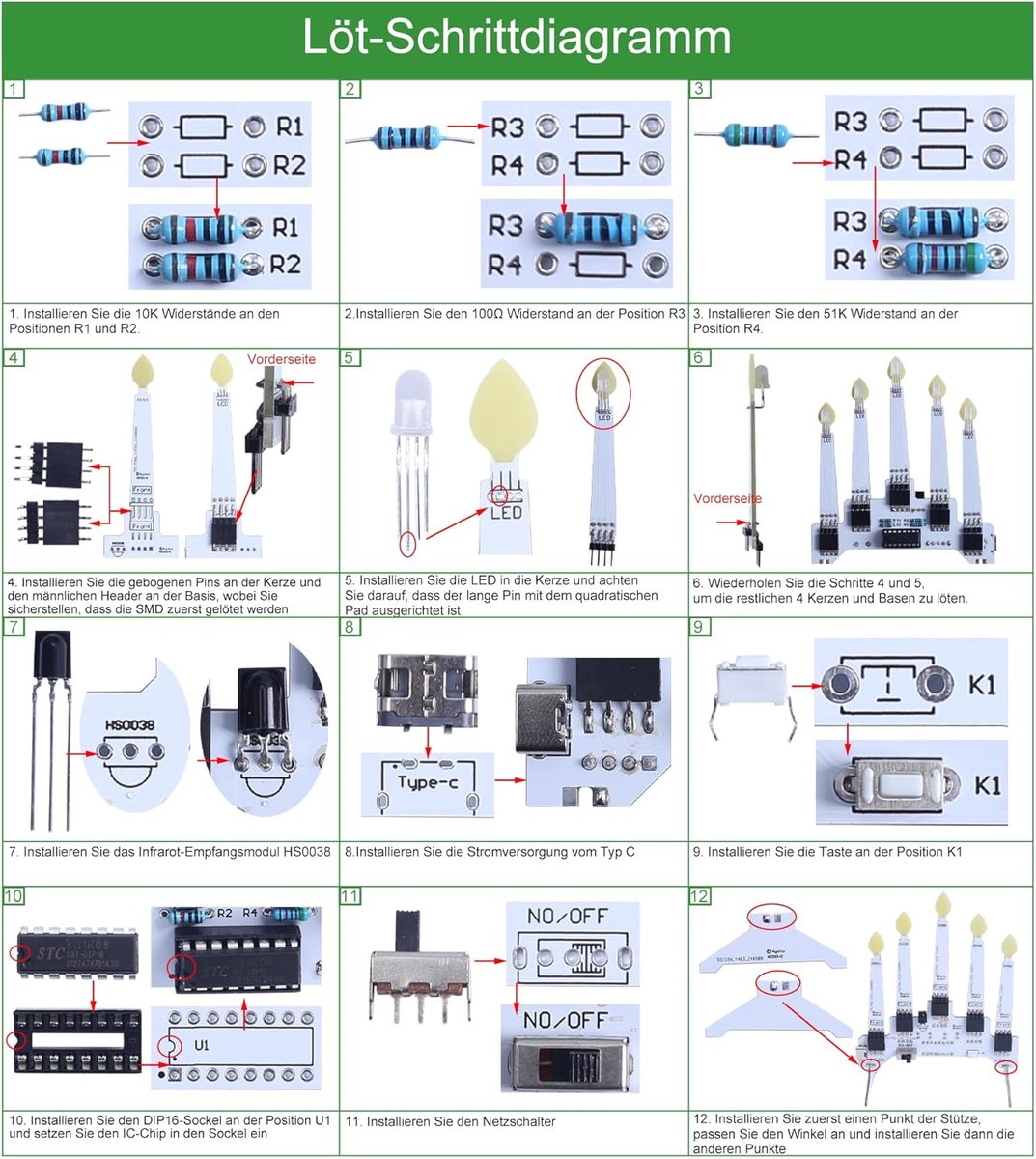 Kerstkaarsen Set - LED Kaarsen Soldeerkit - Decoratieve Verlichting - 10 Lichtmodi - 5 stuks - Warm Wit – foto 7