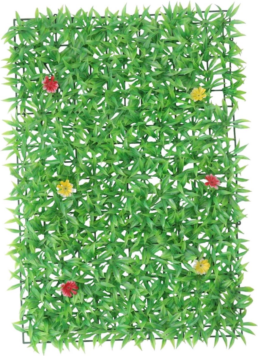 Kunstgras Muurdecoratie - Kunstplant Panelen - Decoratie Buiten - Eenvoudig Te Knippen - 60x40cm - Kleurrijk