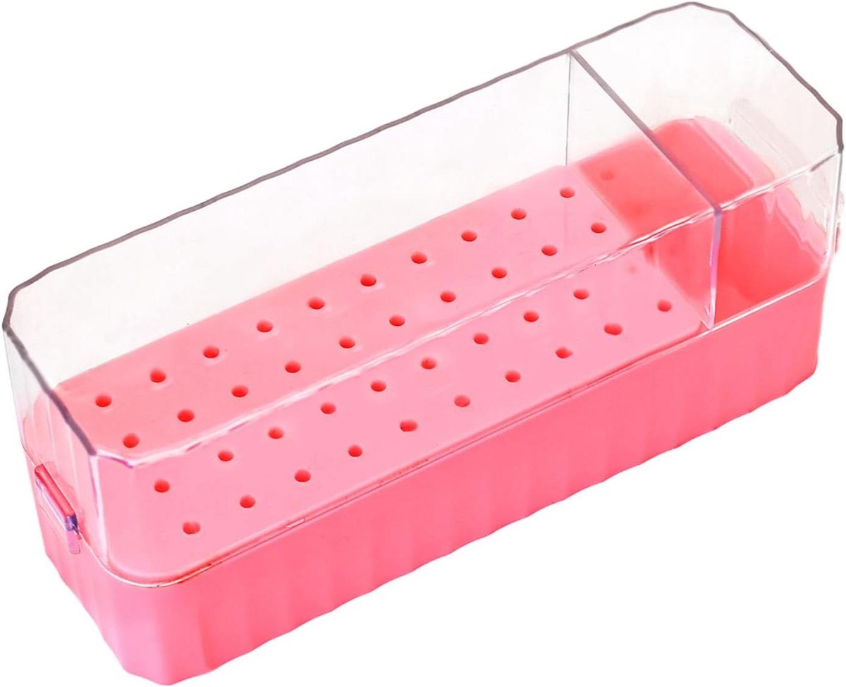Nail Bit Holder - Opbergdoos Boren - Manicure Organiseren - 40 Gaten - 15.2x4.5x6.3cm - Transparant