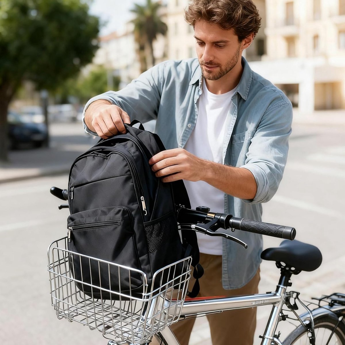 Fietsmand Opvouwbaar - Fietsmand ijzer - Boodschappen Vervoeren - Verstelbare Stuurhouder - 37 x 262 x 104 cm - Zilver