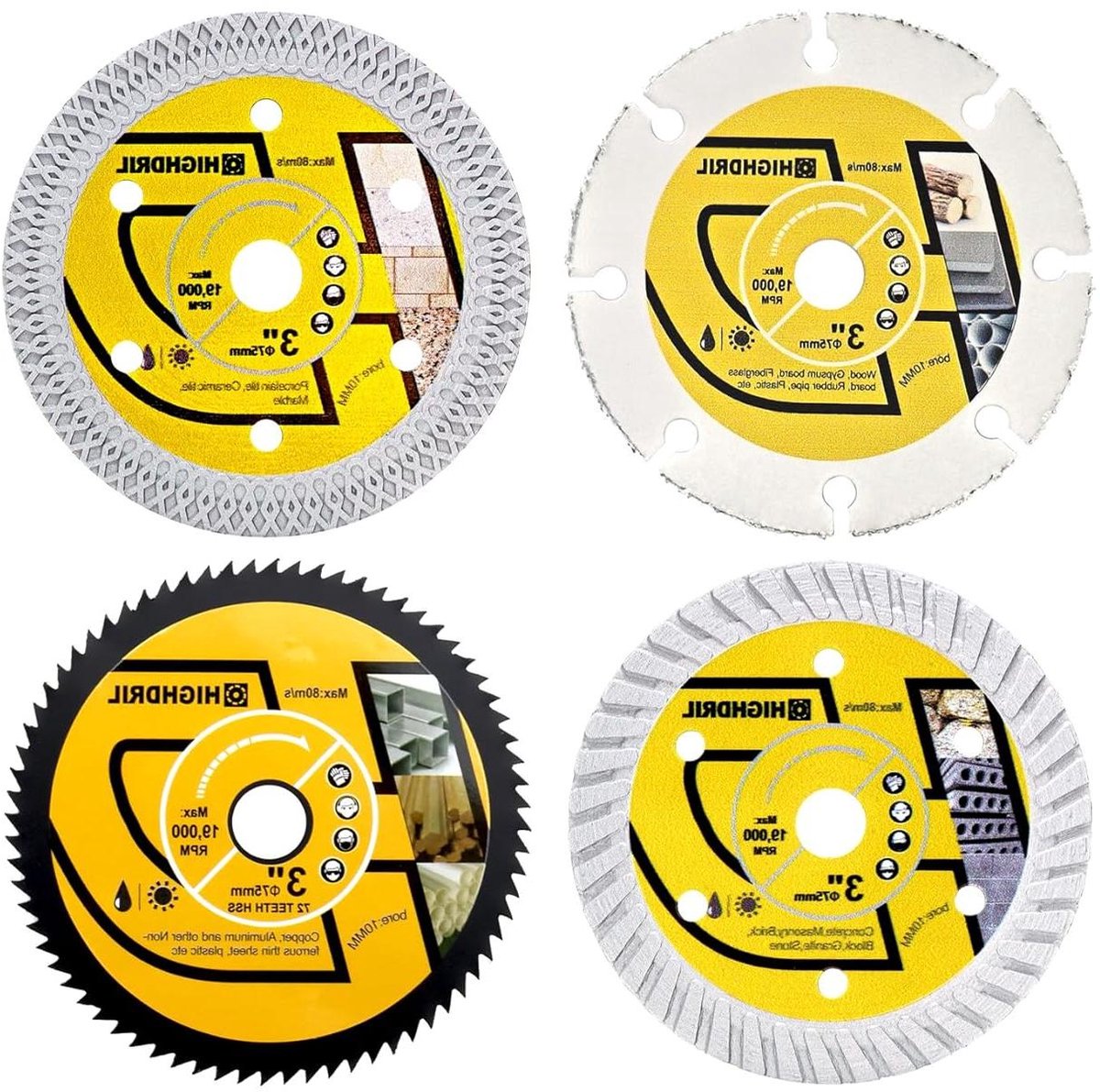 Cirkelzaagblad Set - Doorslijpschijf Haakse Slijper - Materiaal Zagen - Superdun Ontwerp - 75 mm 4 Stuks - Geel