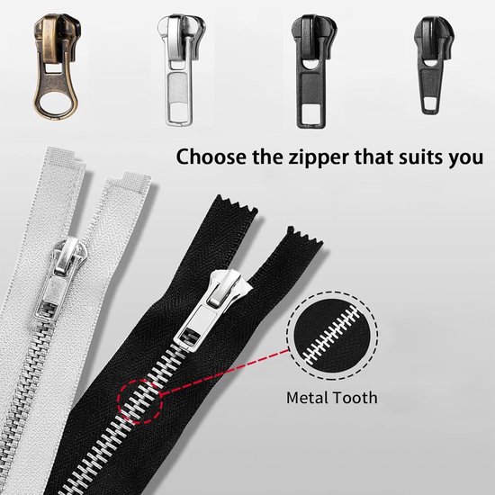 Rits Reparatie Kit - Schuifregelaar Vervanging - Kleding Repareren - Universele #5 Ritsen - 57 Stuks - Metaal Kunststof Nylon — afbeelding 2