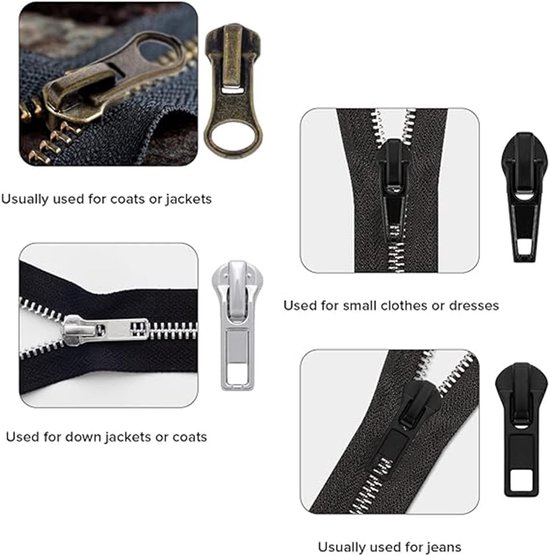Rits Reparatie Kit - Schuifregelaar Vervanging - Kleding Repareren - Universele #5 Ritsen - 57 Stuks - Metaal Kunststof Nylon — afbeelding 4