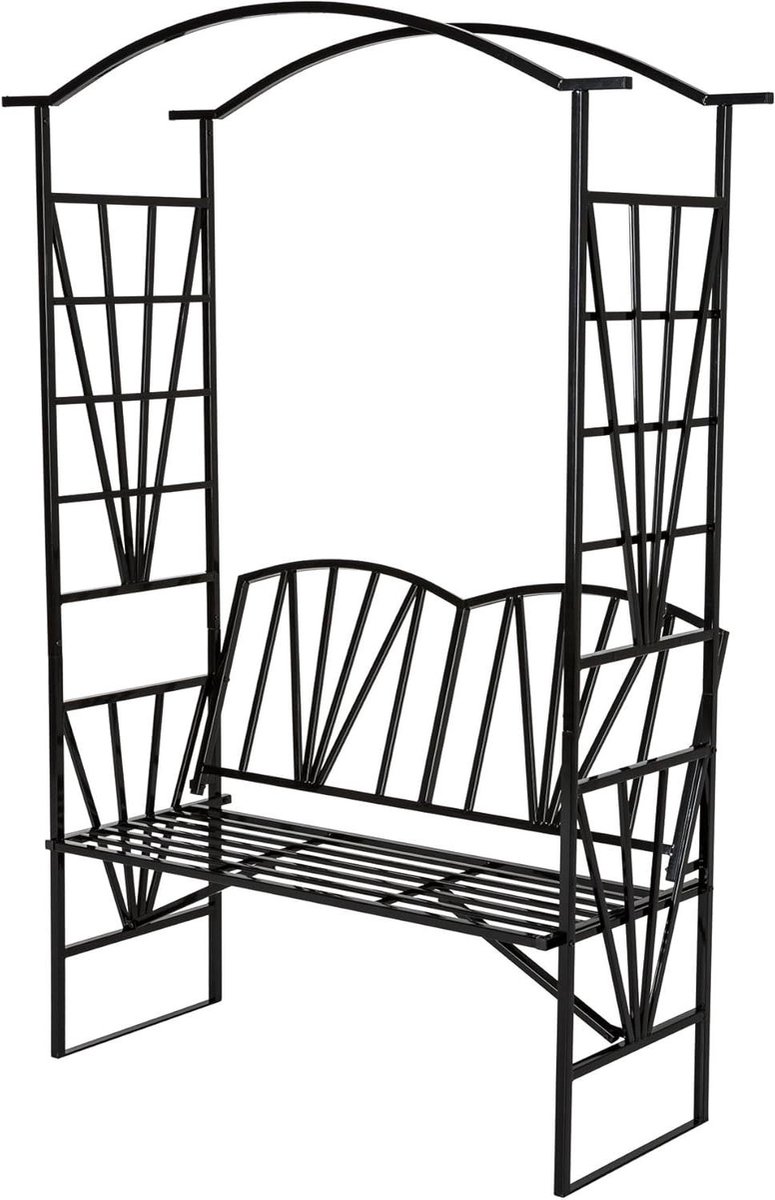 Rozenboog met bankje - Tuinboog pergola - Planten laten groeien - Weerbestendig metaal - 114x42x210 cm - Zwart