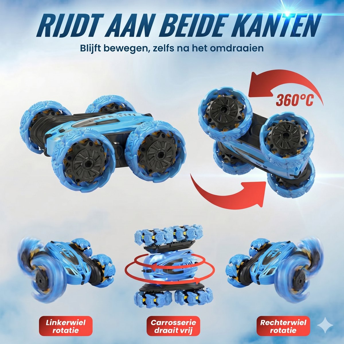 Activepiece® Bestuurbare Auto - voor Jongens - RC Auto - Off-road - 360° Stunt Car - Drift - Afstandsbestuurbare Auto - voor Buiten - Radiografisch Speelgoed - Incl Extra Accu, 4 Batterijen & Nederlandstalige Handleiding — afbeelding 5