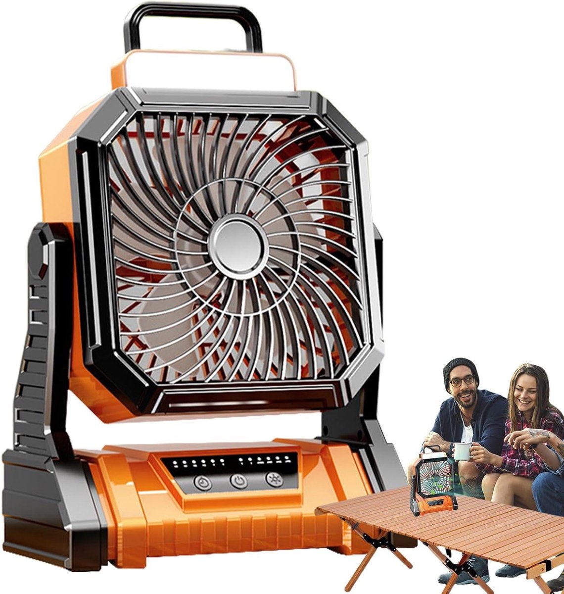 Camping Ventilator - Kampeerwaaier Lantaarn - Buitenkoeling - Geïntegreerde Lantaarn - 28.3 cm Hoog - Oranje