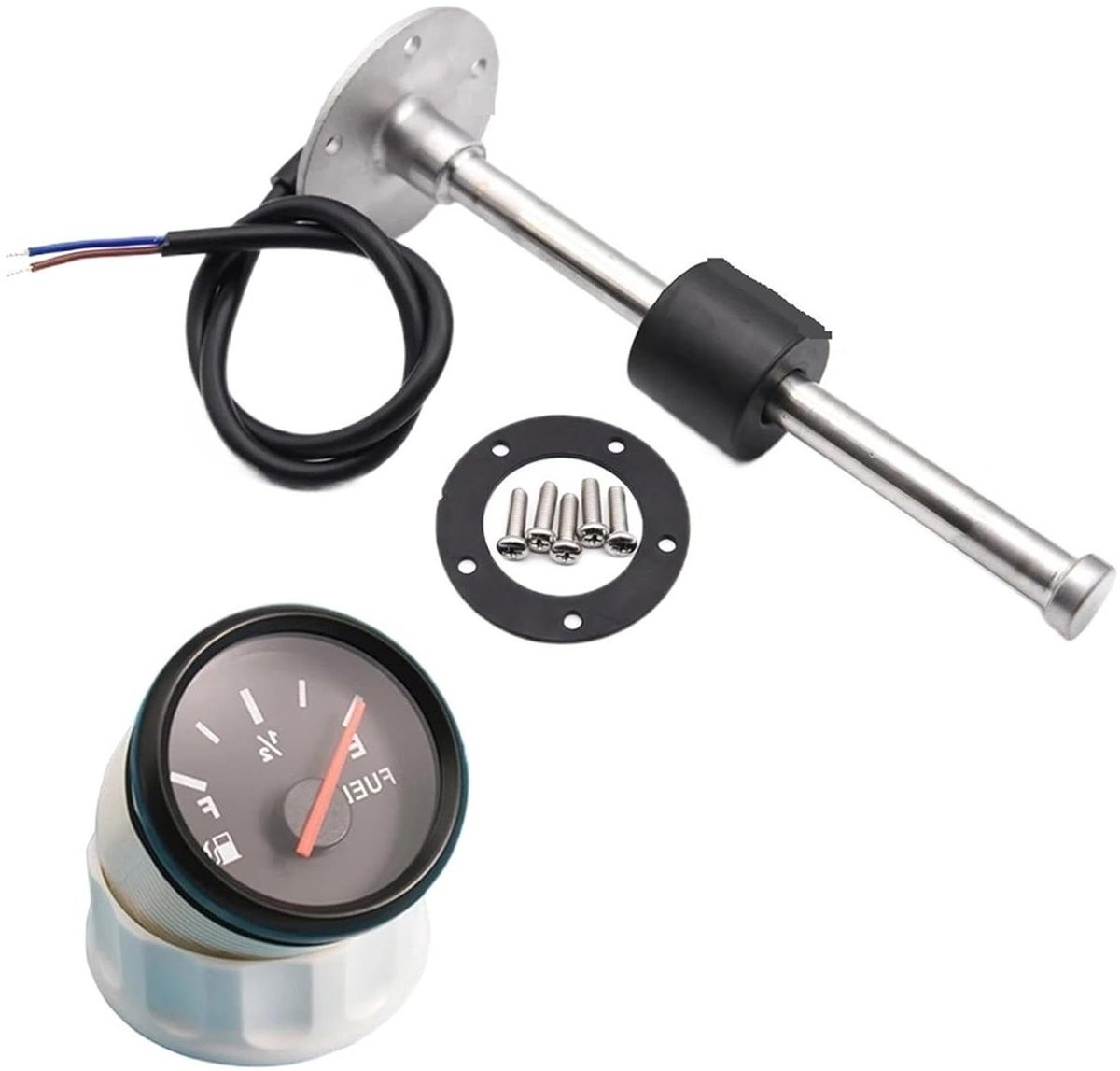Brandstofmeter met Sensor - Niveaumeter Olietank - Brandstofniveau Meten - RVS 316 Voorpaneel - 52 mm - Zwart