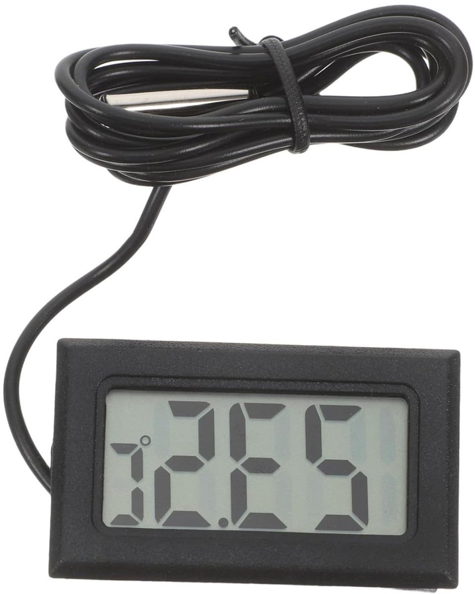 Digitale Aquariumthermometer - Mini Hygrometer - Temperatuur Meten - Waterdichte Sonde - 4.8x2.8x1.5cm - Zwart