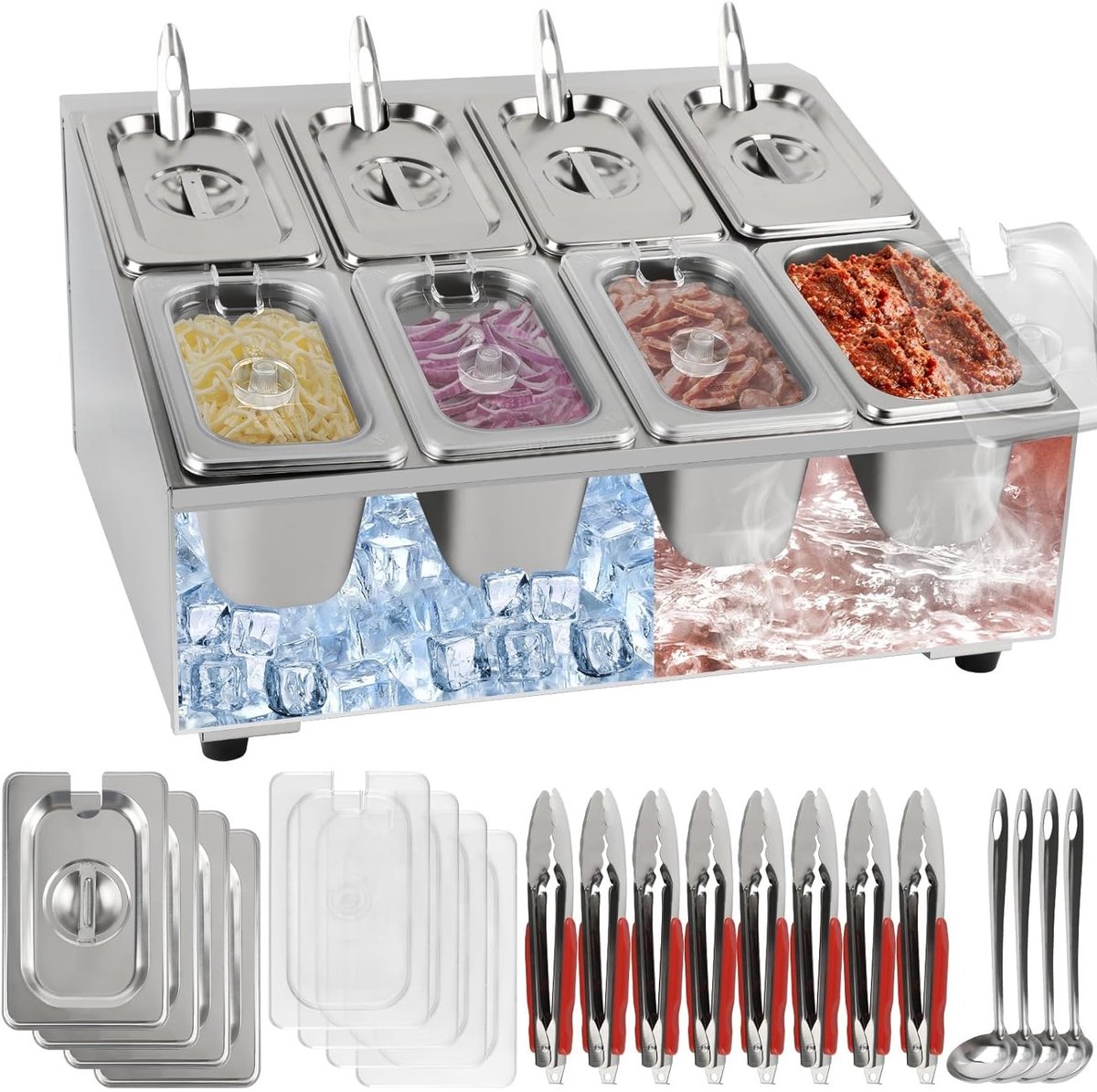 Kruidenrek RVS met 8 Pannen en Deksel - Werkblad Buffet Set