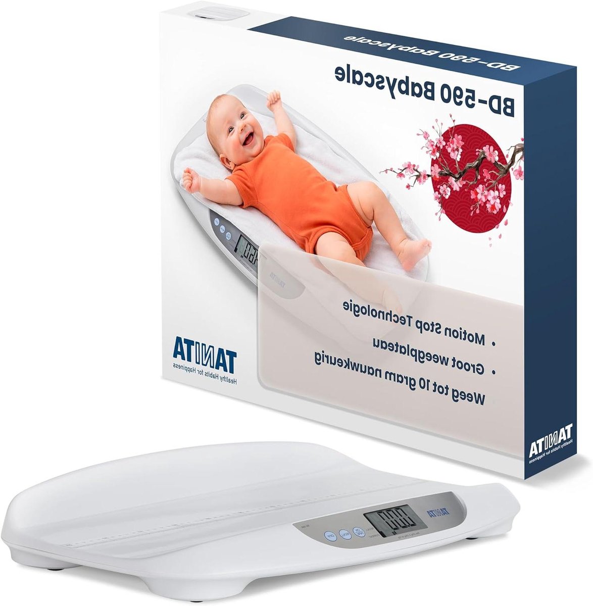 Digitale Babyweegschaal - Babyweegschaal met Lengtemeter - Baby's Verzorgen - Gebogen Weegoppervlak - 20 kg - Wit