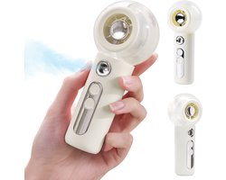 Sander Shop Draagbare handventilator met verneveling, oplaadbare mini-handventilator met turboluchtstroom en fijne nevel, krachtige persoonlijke ventilator met 4 snelheden, compact voor op reis, strand, camping, kantoor en buiten (wit)