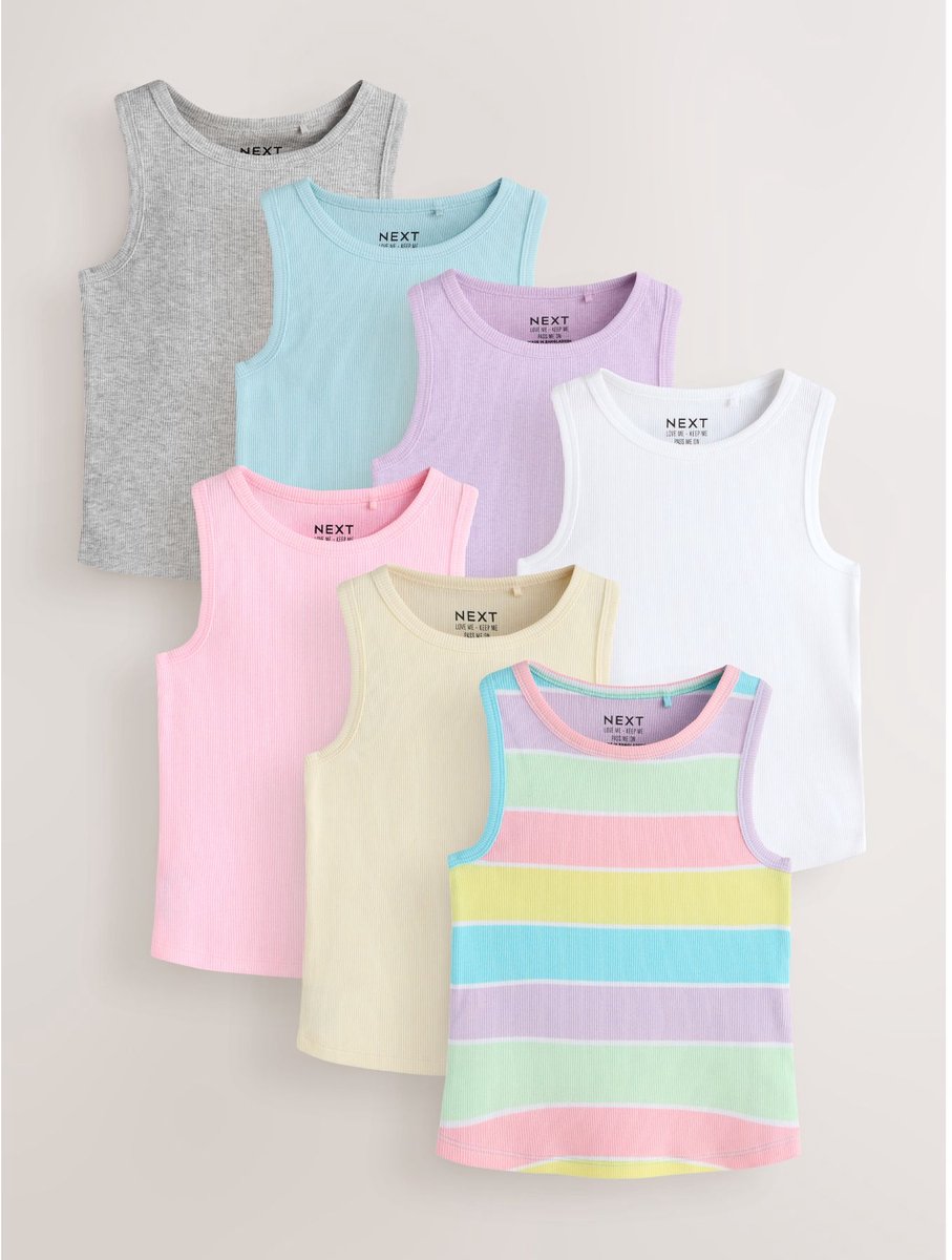 Next - Meisjes - Set van 7 geribbelde hemdjes - Roze