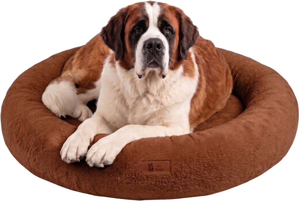 Pet Perfect Orthopedische Hondenmand – Donut Hondenmand – Hondenkussen – Hondenbed – Wasbaar - 120 cm - Bruin