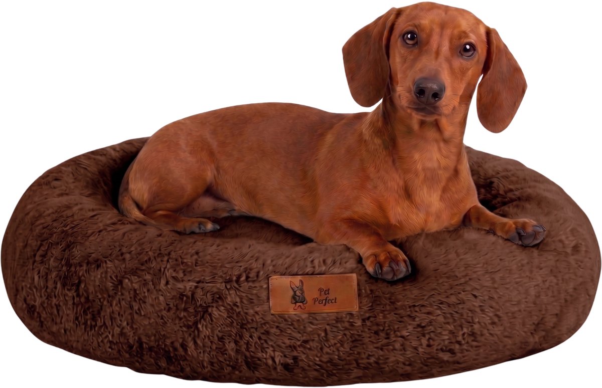 Pet Perfect Orthopedische Hondenmand – Donut Hondenmand – Hondenkussen – Hondenbed – Wasbaar - 60 cm - Bruin