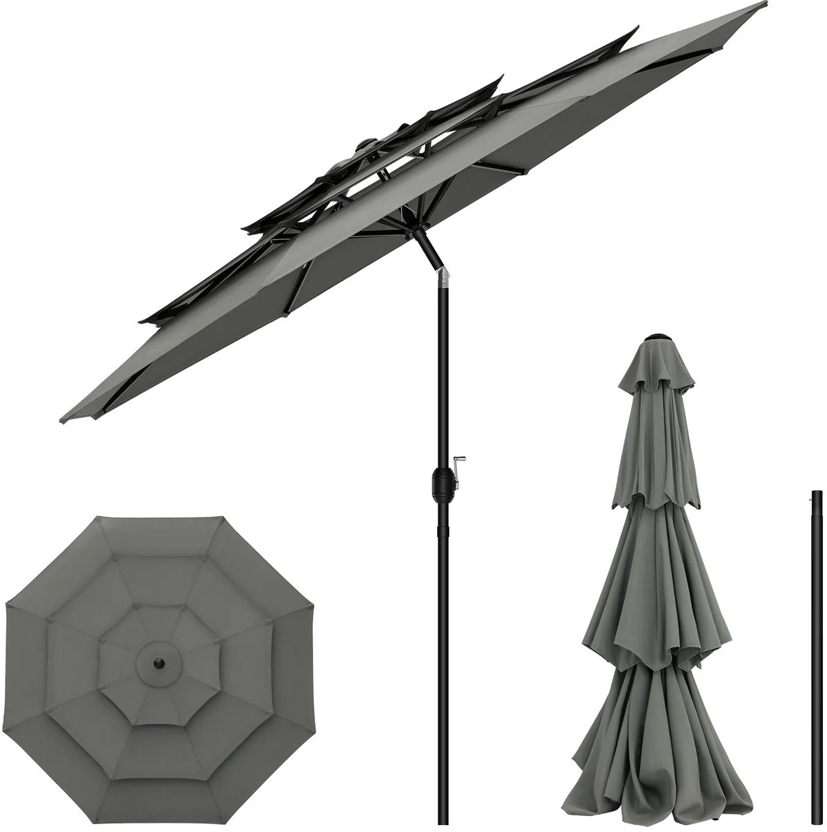 Sello! parasol – kantelbaar – ventilatiesysteem – UPF 50 uv-bescherming – handslinger – diameter 292cm – donkergrijs
