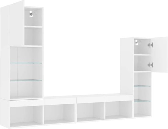 Gecheer 4-TLG.TV Wall Cabinet, Living Room, Attachment Wall, Cabinet Wall, Wall Cabinet, TV Cabinet, TV Cabinet, Media Wall, TV Table, Living Room Sets, TV Furniture, Wood Material, Glass van Merkloos — afbeelding 4