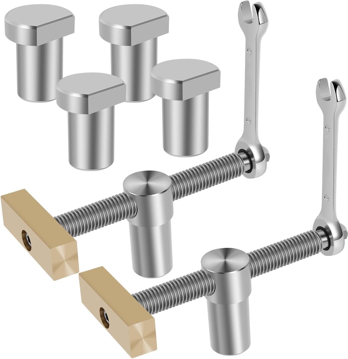 Set van 2 Werkbank Klemmen 3/4 inch, RVS Klemmen voor Houtbewerking, CNC Precisie Klemmen met 2 Ratelsleutels voor Timmerwerk en Klussen