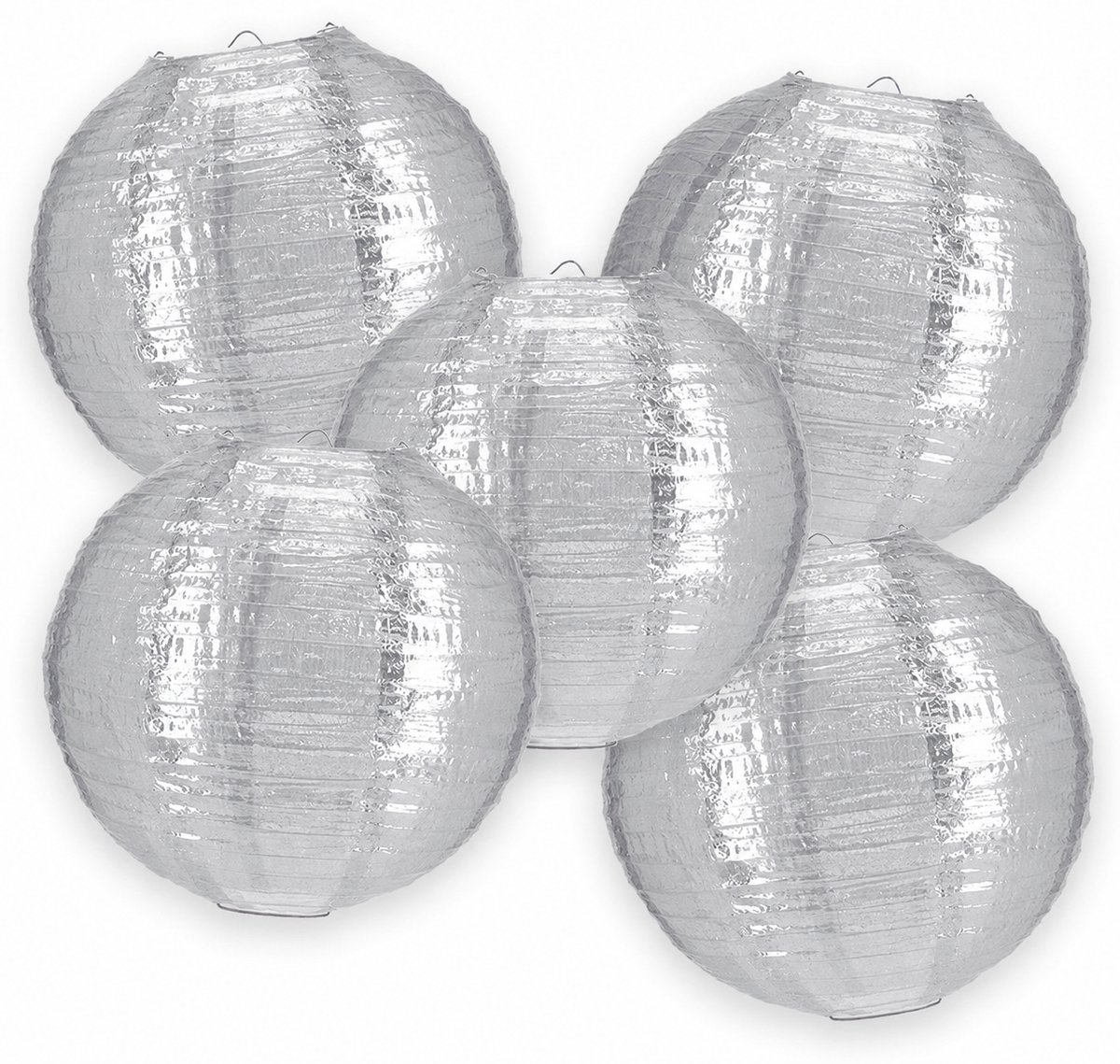 5-set LMPN® nylon lampionnen - zilver - 25cm - voor buiten