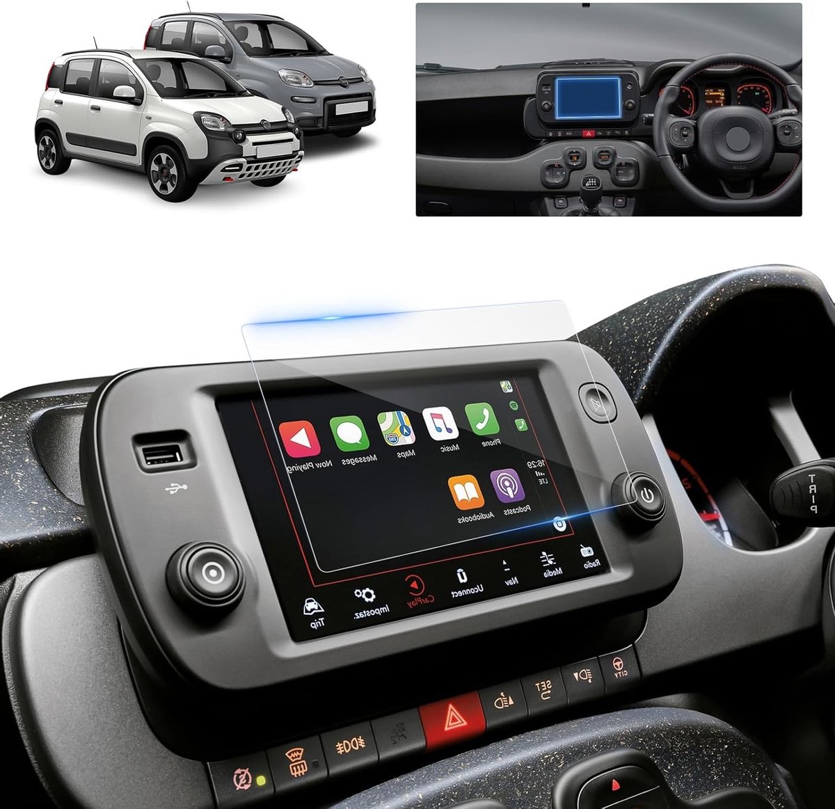 Screen Protector voor 7 Inch DAB Radio Touchscreen van Fiat Panda Hybrid/Easy/Passion/Cross - 9H Krasbestendige Tempered Glass Film voor Bescherming en Duurzaamheid