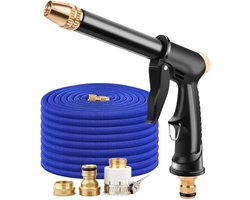 Hogedrukspuitpistool – Tuinslangset – Hogedrukreinigingsset – Pistolet haute pression - 10,5 m Uitschuifbare Slang – Slangsproeier – Tuinslangset voor het Wassen van Voertuigen, Terrasreiniging en Tuinieren/Besproeien – Blauw