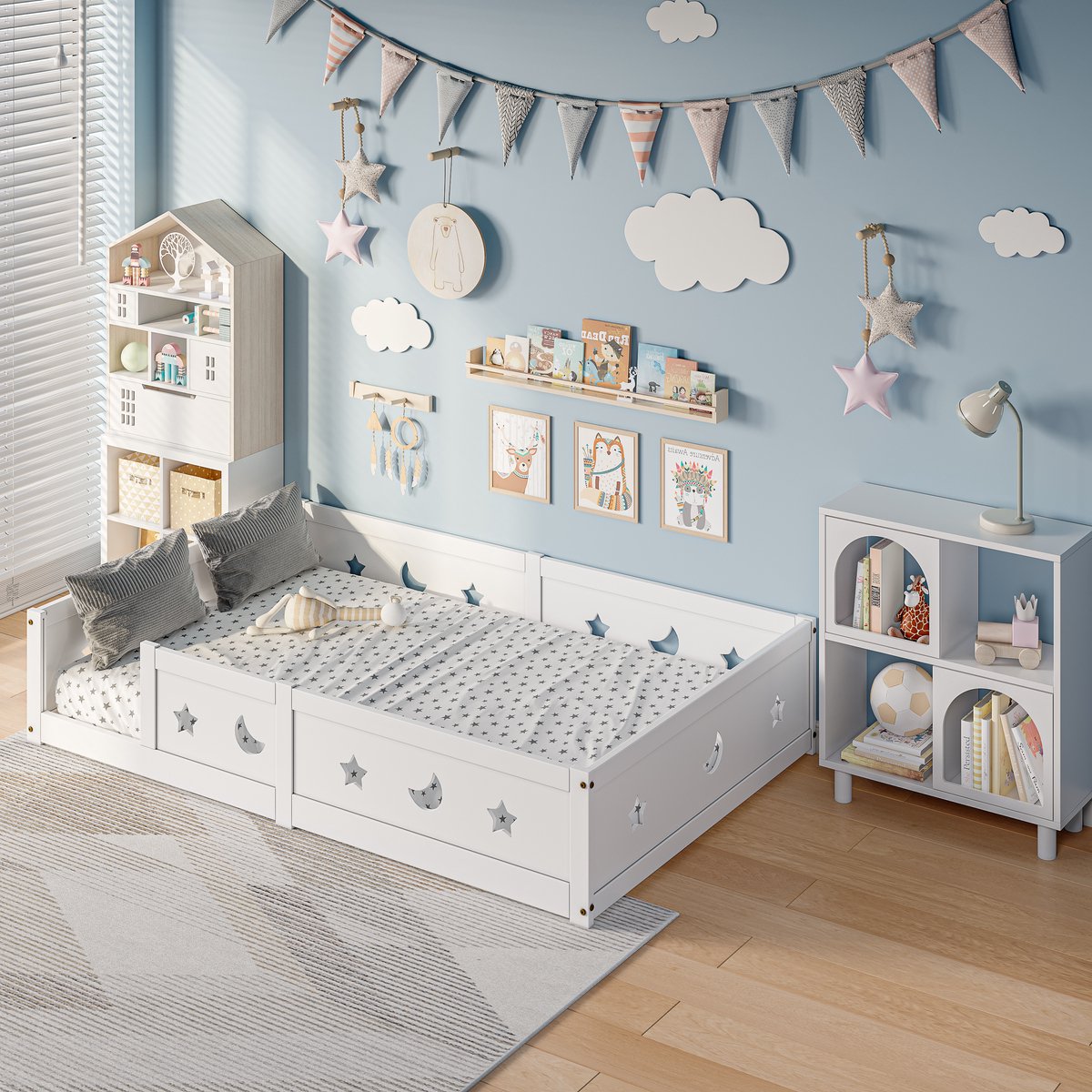 ROSAHQNDA Vloerbed - Kinderbed 140x200 cm - Vloerbed met valbeveiliging - Montessori bed - Wit