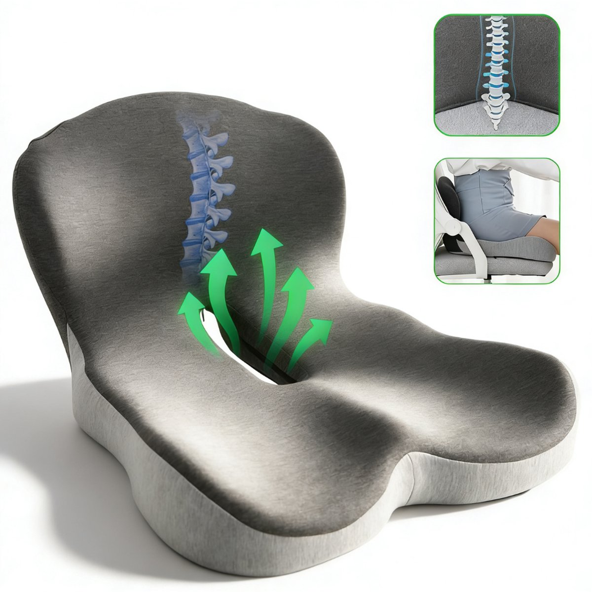 Zitkussen Met Rugleuning Voor Optimale Ondersteuning – Ergonomisch Zitkussen Met Rugsteun Voor Comfort Bij Langdurig Zitten – Stuitkussen Van Traagschuim Voor Verlichting Van Druk Op Het Stuitje