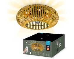 Varin® Smart Plafondlamp met ventilator – Bamboe – Tuya Wifi – Ø 50cm – Plafondventilator met verlichting – Smart lamp slaapkamer – Plafonniere kinderkamer – Plafondlampen industrieel – Plafond lamp – Afstandsbediening – Plafond met ventilator