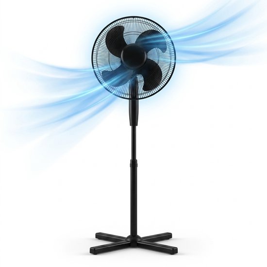 Statiefventilator staand 40 cm fluisterstil 3 snelheden 50W zwart vloerventilator met stabiliteit en veiligheidsrooster