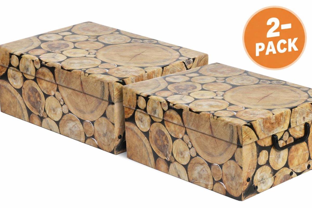 Cadeau idee - 2 Pack Storage Box Medium - Opbergdoos Boomstam Natuur