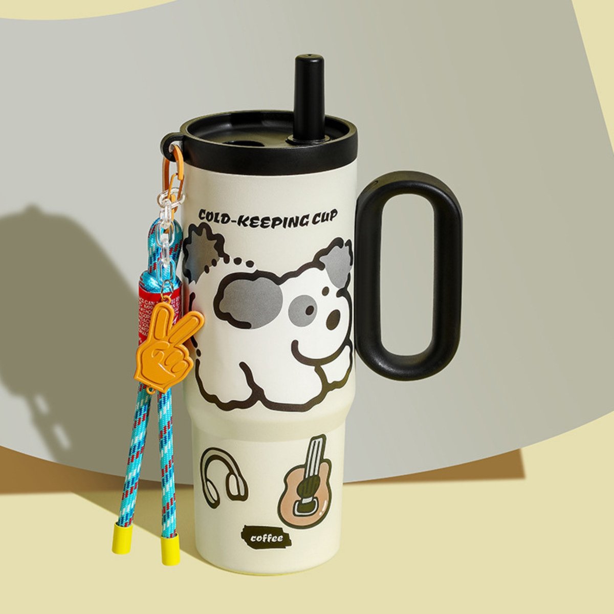 Thermosbeker 750ML – RVS – Met Rietje & Handvat – Dubbelwandig Geïsoleerd – Lekvrij