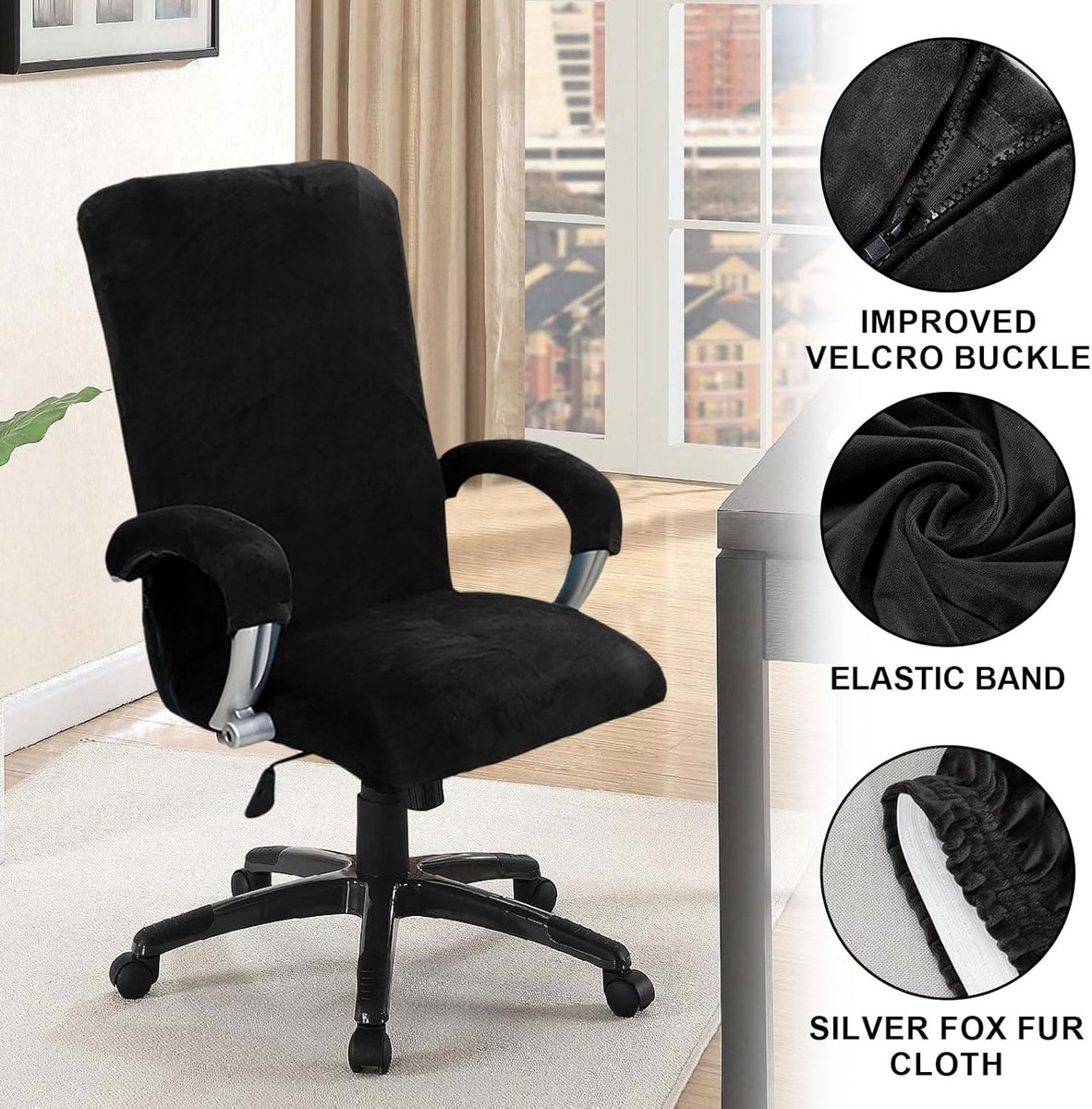 Office Chair Cover met Armleuningen - Hoogwaardige Elastische Bescherming voor Gaming en Kantoorstoelen - Zwart - XL – foto 6