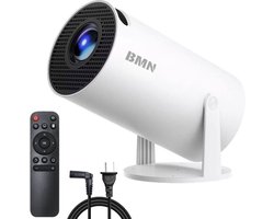 BMN® Premium Mini Beamer 2026 Editie - Smart Projector met 4K ondersteuning - Geschikt voor IOS en Android - WiFi 6 & Bluetooth 5.4 - Android 13.0 - Draagbaar - Inclusief Hdmi kabel - Thuisbioscoop - Wit