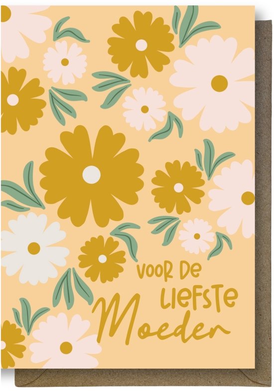 Luxe moederdag Wenskaart - moederdagkaart - liefste mama - 12x17cm - gevouwen kaart Inclusief gekleurde envelop