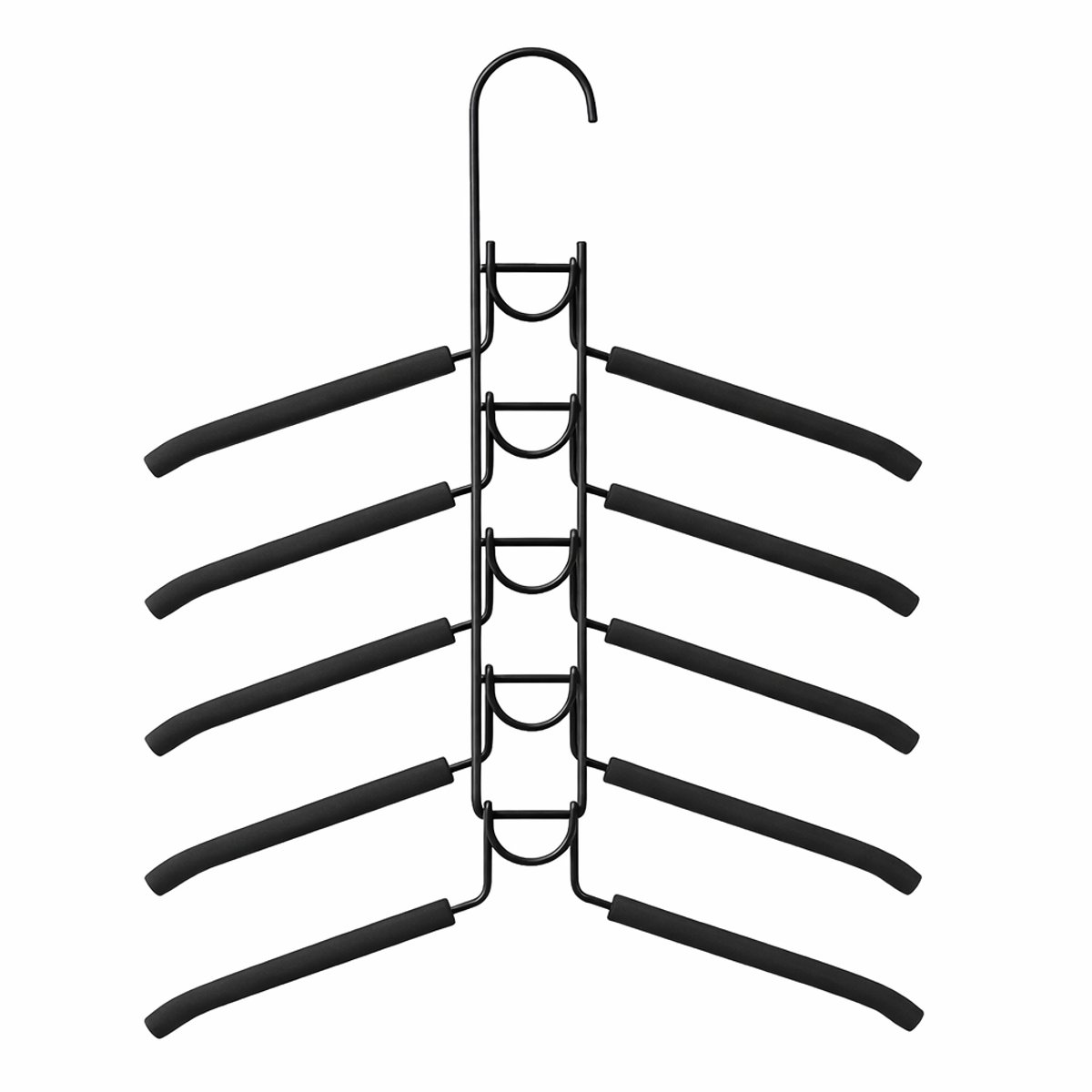 Behave Ruimtebesparende Kledinghanger - Kledinghangers - Kapstok - Antislip - Metaal - 5 Haken - Zwart