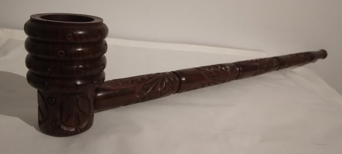 Triple Bubble Peace Carved Long Wooden Culture Pipe 33 cm