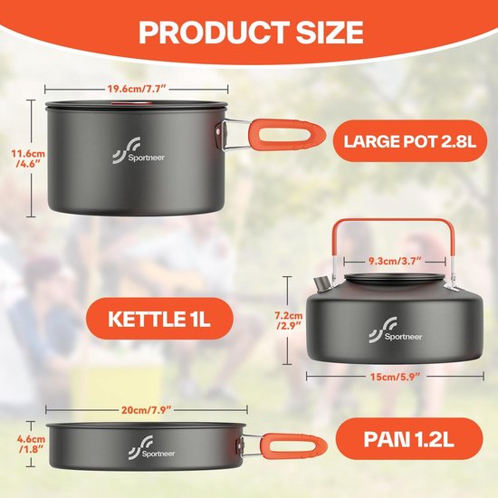 Camping kookset 2 personen lichtgewicht pannenset met waterkoker en servies compact 18 delig — afbeelding 2