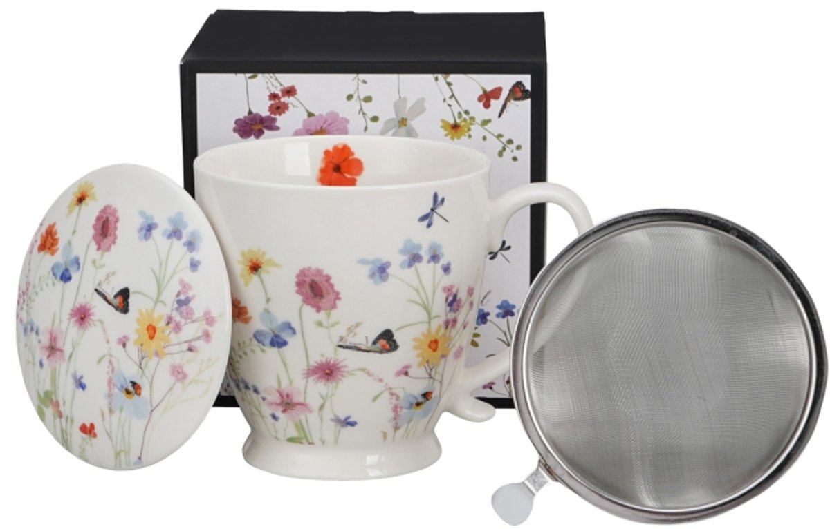 Duo Gifts - Theeset met bloemen - Vaatwasserbestendig - Cadeaudoos