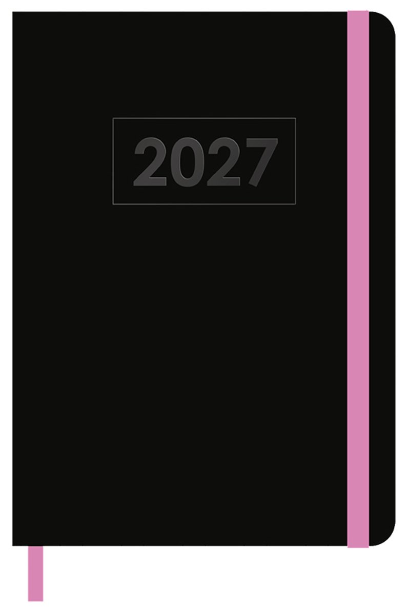 MGPcards - A5 Agenda 2027 - Sluiting Elastiek - Weekoverzicht 1w/2p - Zwart + Roze elastiek - Ruime vakken - 14,8 x 21 cm