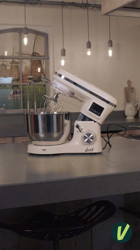 Vivid Green 2000W Keukenmixer - Timer & Automatische Stop - Geschikt voor Zwaar Deeg - 6,2L Mengkom - Keukenmachine - Keukenrobot - Crème