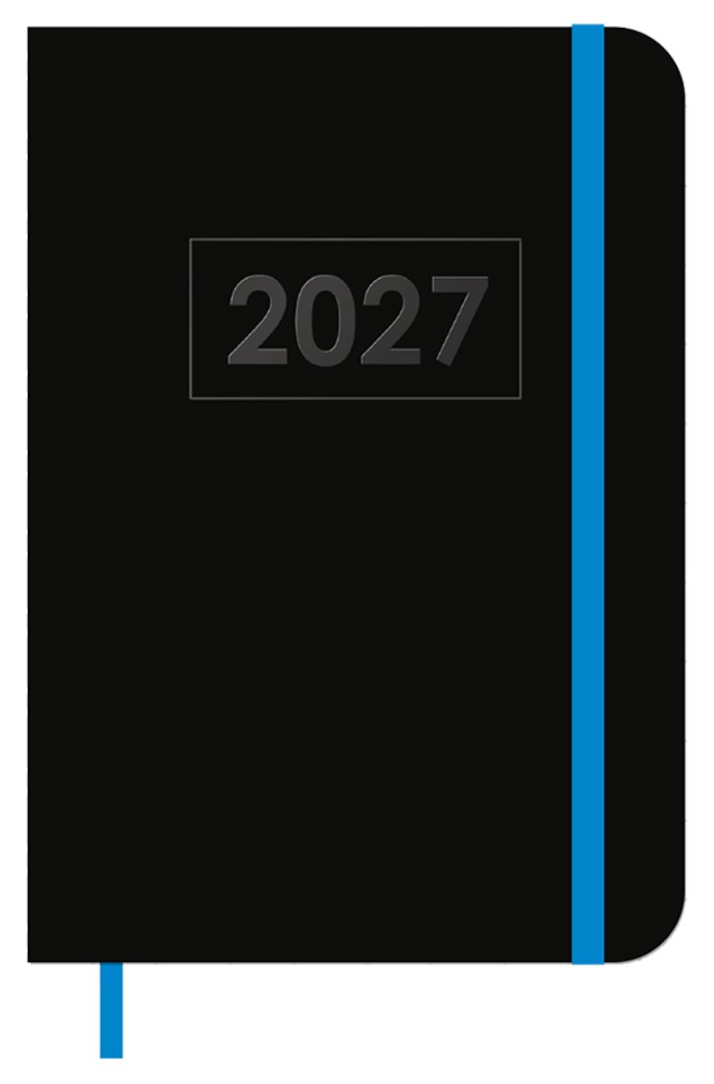 MGPcards - A6 Agenda 2027 - Sluiting Elastiek - Weekoverzicht 1w/2p - Zwart + Blauw elastiek - Ruime vakken - 10,5 x 14,8 cm