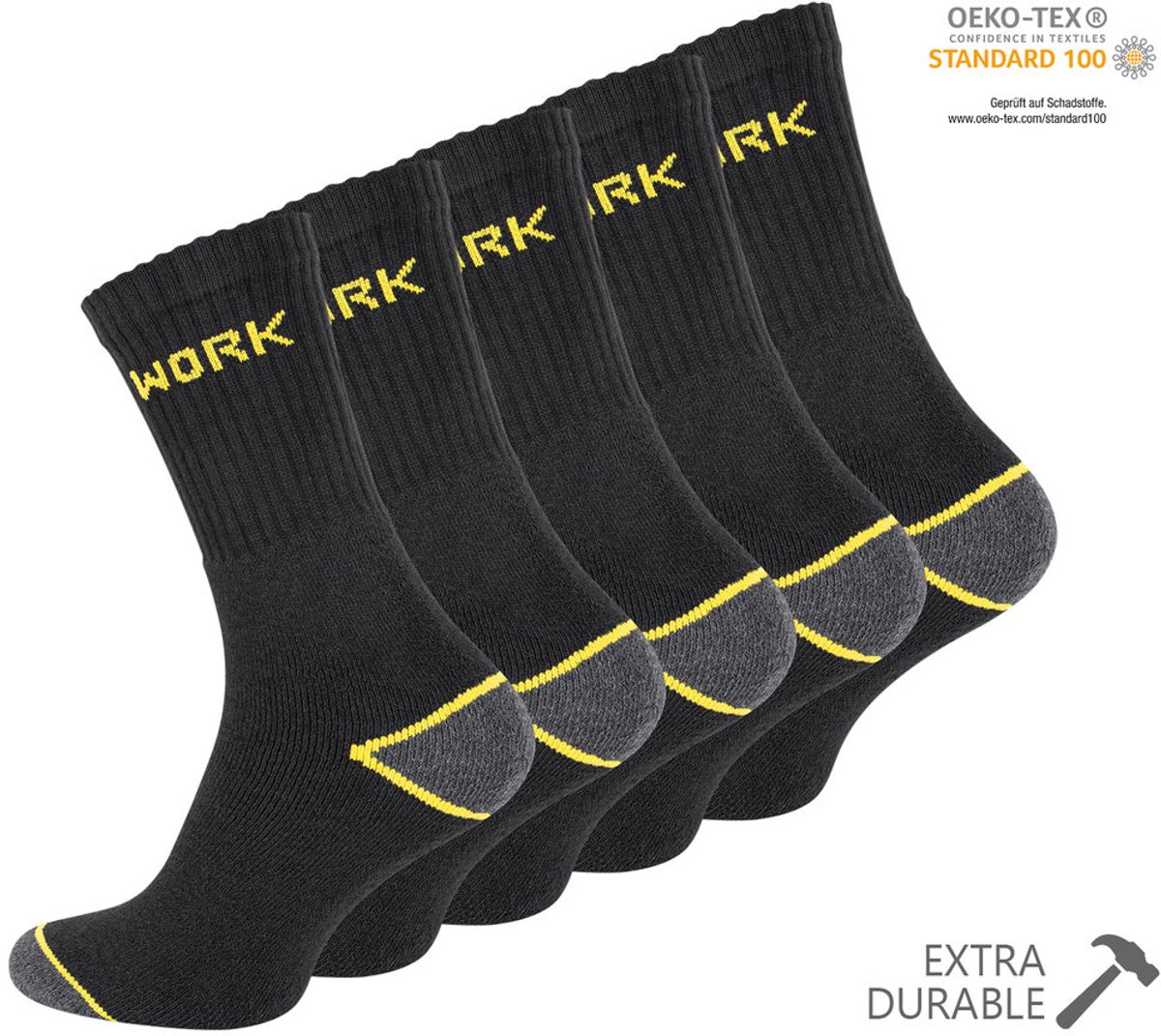 WORK werksokken - heren 43/46 - 5 paar – naadloos comfort (65 % katoen)