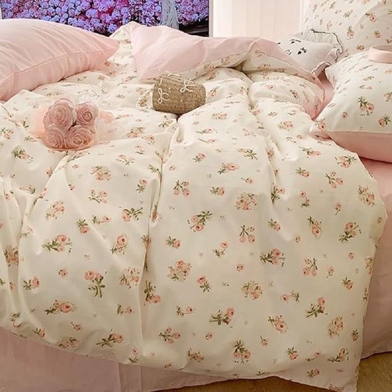 Beddengoedset 200x220 cm met bloemenprint - Omkeerbaar dekbedovertrek met ritssluiting en 2 kussenslopen van Merkloos — afbeelding 5
