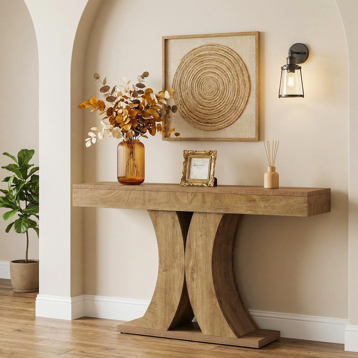 Landelijk Haltafel Hout - 150x35x85 cm - Natuurlijk Bruin - Voor woonkamer en entree