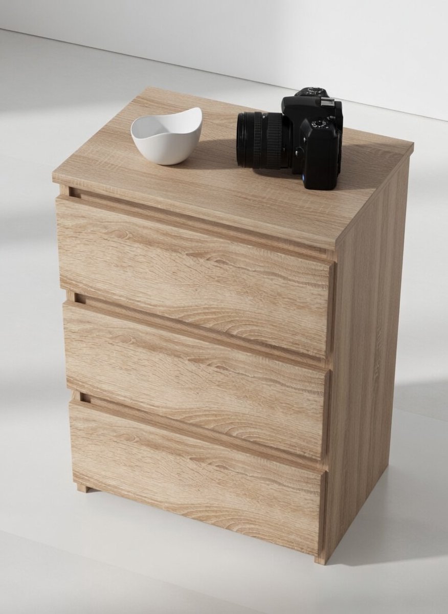 Commode met 3 laden commode slaapkamer hal woonkamer organizer commode met laden 40 cm breed 57 cm hoog | Sonoma eiken hout highboard sideboard sideboard multifunctionele kast smal-Mobili Bella