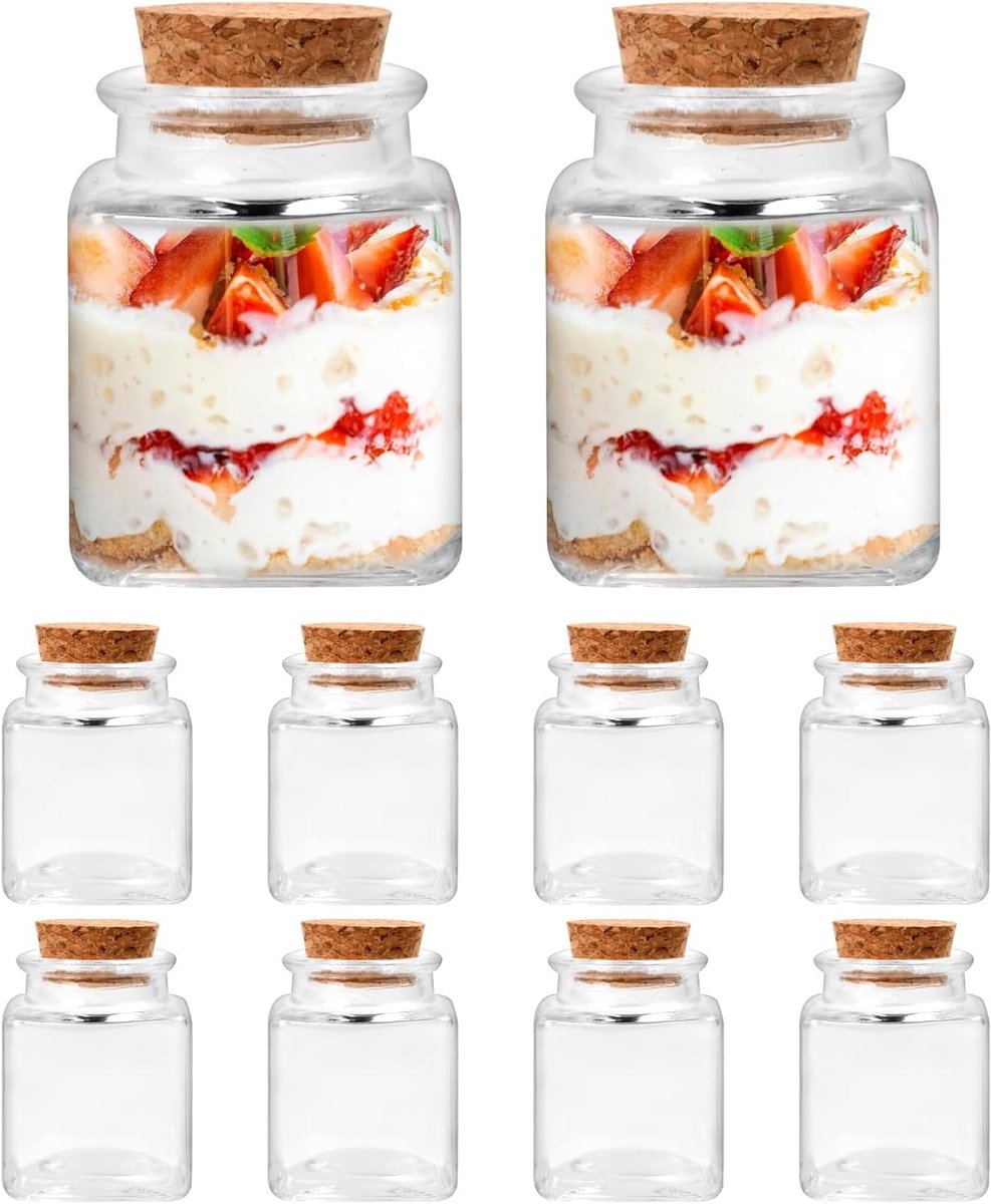 Set van 10 Lege Glazen Flessen met Kurk, 50ml Kruidenspotjes voor Bruiloft, Feest en Keuke