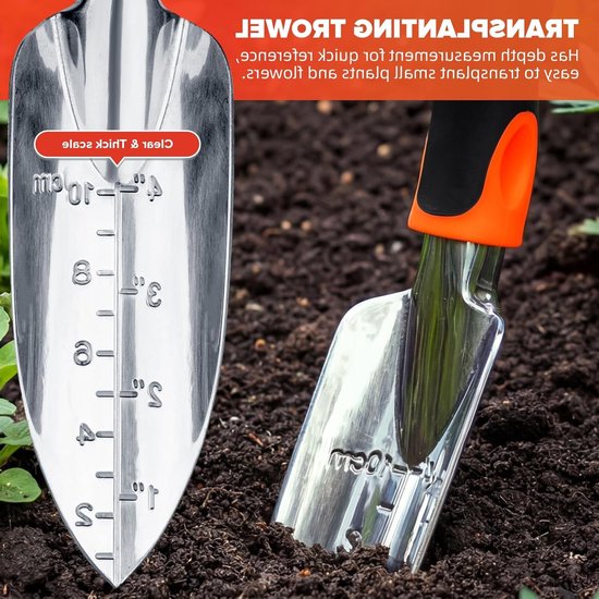 Dailygoods - Bamworld 3-delig tuingereedschapset zwaar gebruik, tuinset van aluminiumlegering met ergonomisch handvat, inclusief plantenschep, verplantingsschop en handhark voor perk en gazon, Oranje van Dailygoods — afbeelding 4