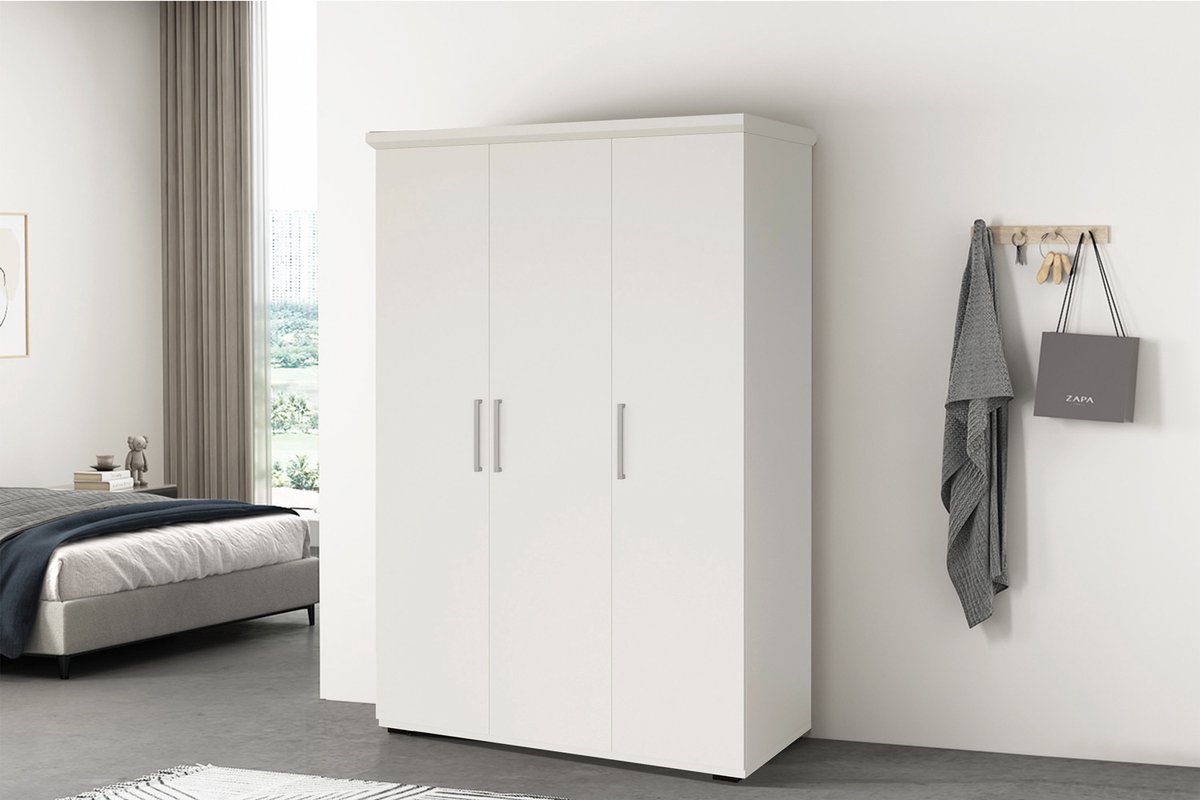 Kledingkast/Kleerkast 'Mike' met 3 deuren Wit - H 183cm x B 120 x D 52 cm - kast - Met legplanken