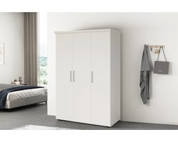 Kledingkast/Kleerkast 'Mike' met 3 deuren Wit - H 183cm x B 120 x D 52 cm - kast - Met legplanken