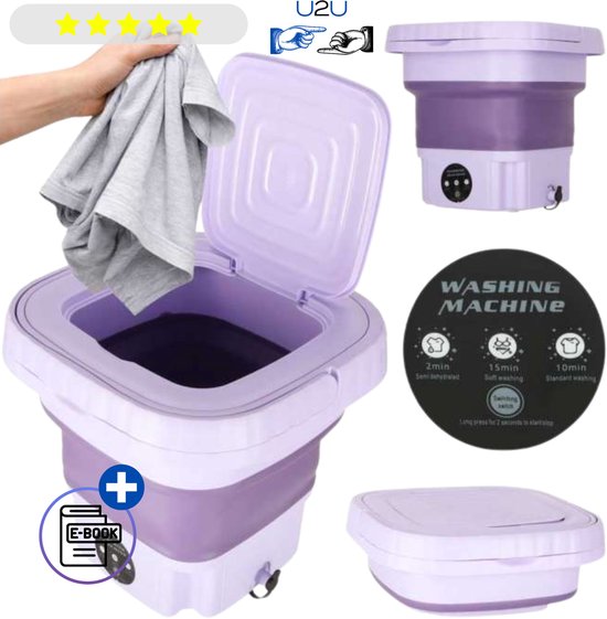 Mini Wasmachine met Centrifuge 8L Paars - Opvouwbare Wasmachine - Kleine Wasmachine - Camping Wasmachine - Wasmachine Draagbaar - Met Ebook